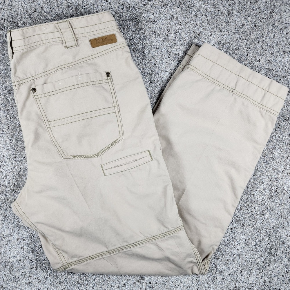 Cabelas Field Pants Mens 36x32 Khaki Tan Canvas Utility Tool Pocket GUC